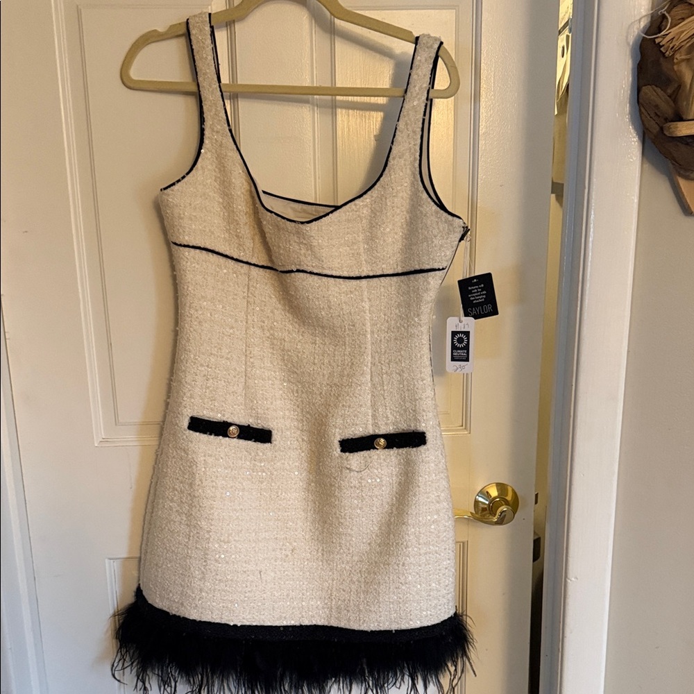 NWT Saylor tweed with feather hem